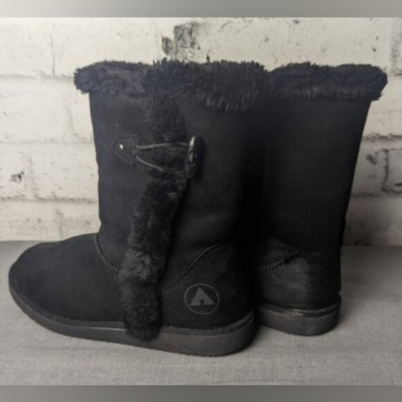 AirWalk Winter Black Hook & Loop Boots Faux Suede & Fur Lined - Picture 9 of 15